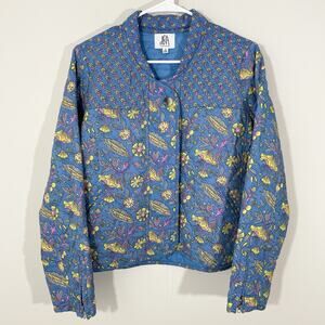 Anthropologie DRA Los Angeles Blue Floral Lightweight Quilted Jacket Size Small